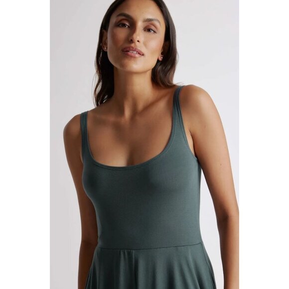 Quince Tencel Jersey Fit & Flare Dress Dark Olive-sz Medium - Picture 3 of 13